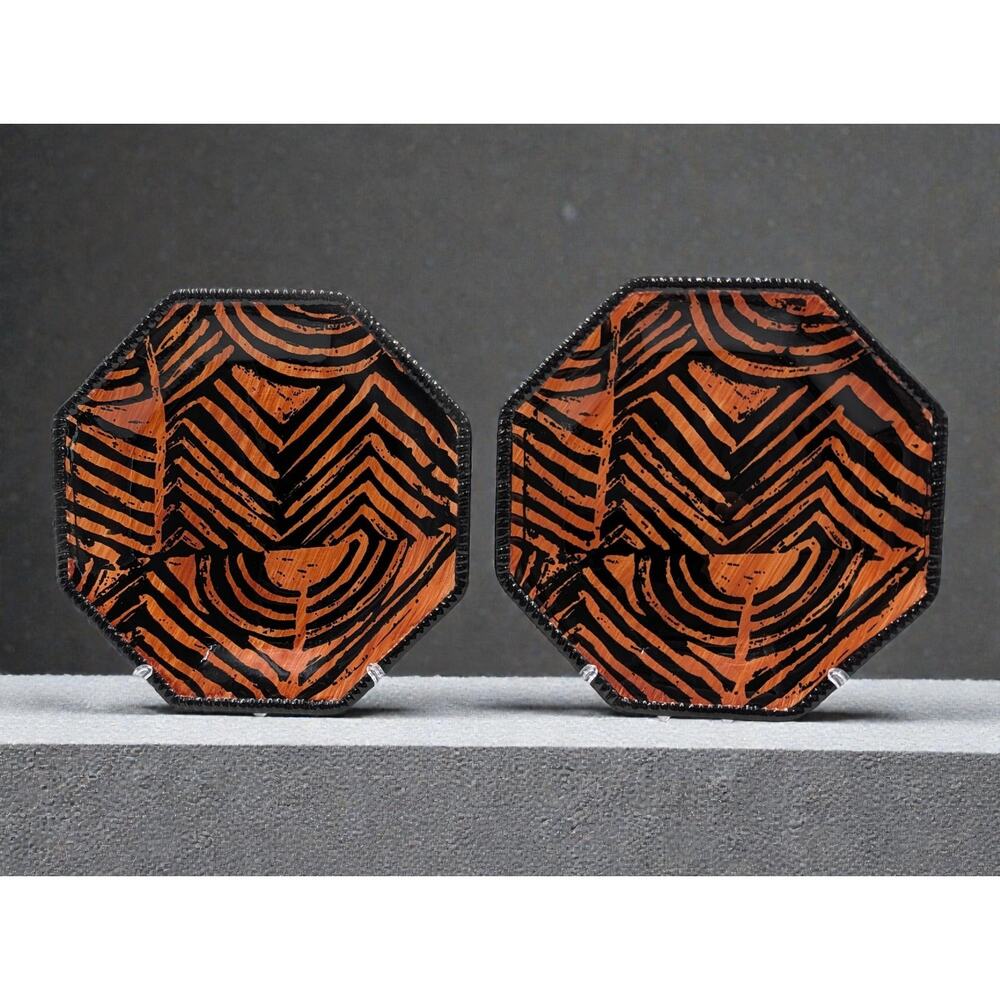 Raymond Waites International Octagon Salad Plates Batik Art Tiger Set of 2